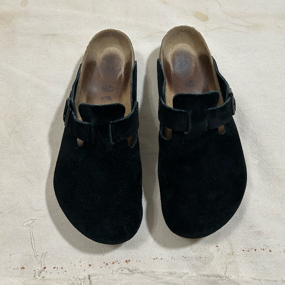 Birkenstock Boston Soft Footbed Black Suede Clogs Mens Size 10 (43)